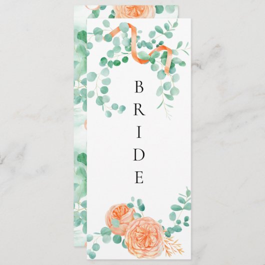 Elegant Eucalyptus Groen Perzik Bloemen Stoel Teke Menu (Voorkant / Achterkant)