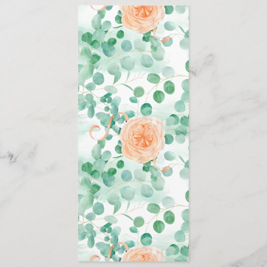 Elegant Eucalyptus Groen Perzik Bloemen Stoel Teke Menu (Achterkant)