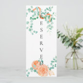 Elegant Eucalyptus Groen Perzik Bloemen Stoel Teke Menu (Staand voorkant)