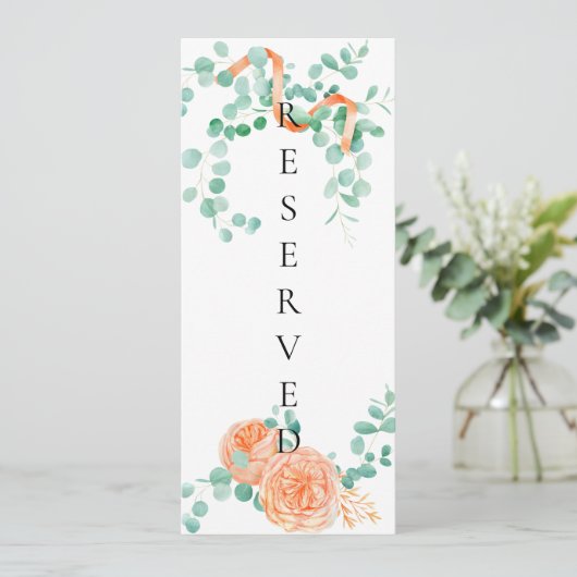Elegant Eucalyptus Groen Perzik Bloemen Stoel Teke Menu (Staand voorkant)
