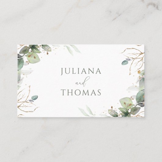 Elegant Eucalyptus groen plat bruiloft Plaatskaartje (Achterkant)