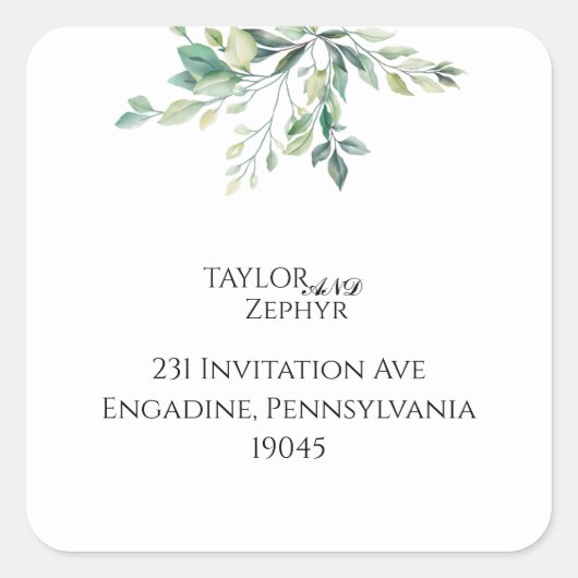 Elegant Eucalyptus groen RSVP retouradres Vierkante Sticker (Voorkant)