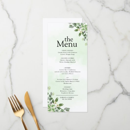 Elegant Eucalyptus groen Succulent diner Menu (Voorkant / Achterkant in situ)