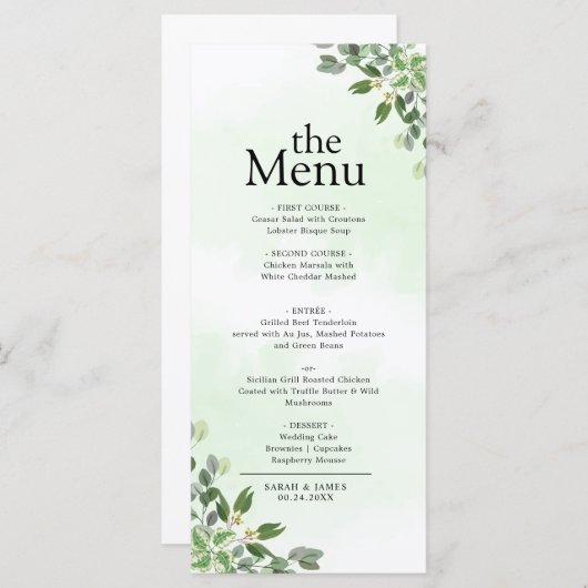 Elegant Eucalyptus groen Succulent diner Menu (Voorkant / Achterkant)