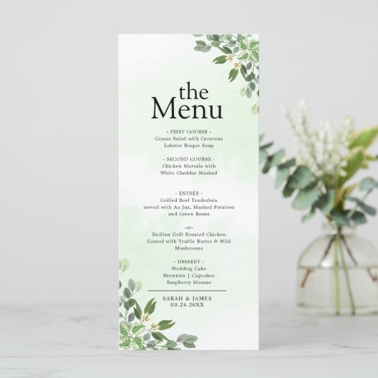 Elegant Eucalyptus groen Succulent diner Menu (Staand voorkant)