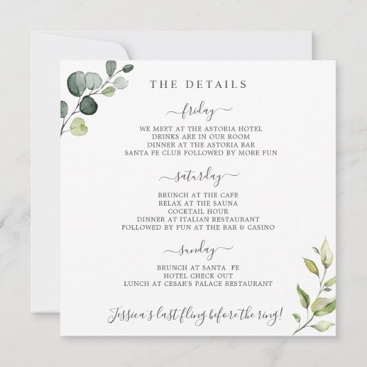 Elegant Eucalyptus groen vrijgezellenweekend Kaart (Achterkant)
