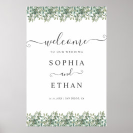 Elegant Eucalyptus Groene Huwelijks Welkom bord Poster