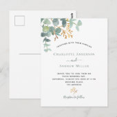 Elegant eucalyptus groene moderne bruiloft briefkaart (Voorkant / Achterkant)