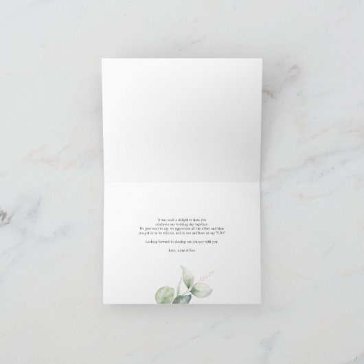 Elegant Eucalyptus Hand-Lettered Greenery Wedding Bedankkaart (Binnen)