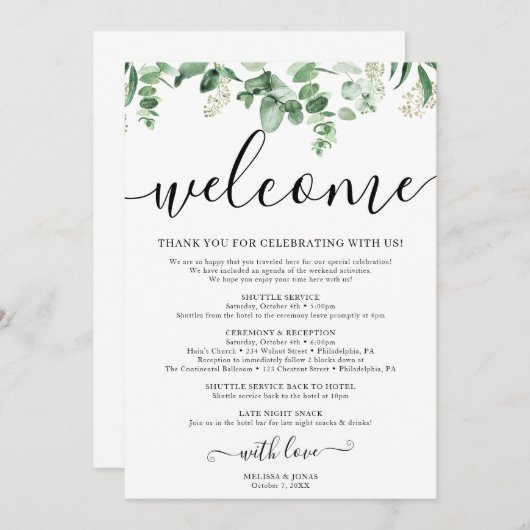 Elegant Eucalyptus Huwelijks Itinerarium Programma Programmakaart (Voorkant / Achterkant)