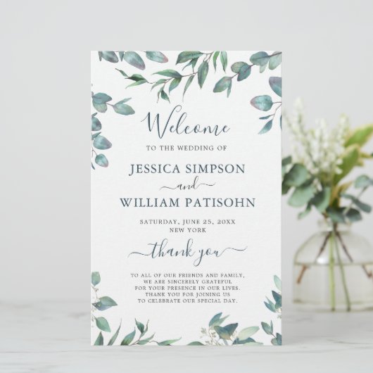 Elegant Eucalyptus Huwelijksceremonie Programma (Staand voorkant)