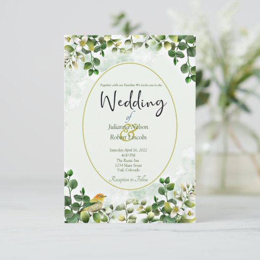 Elegant Eucalyptus in groene en gouden bruiloft Ui Kaart (Staand voorkant)