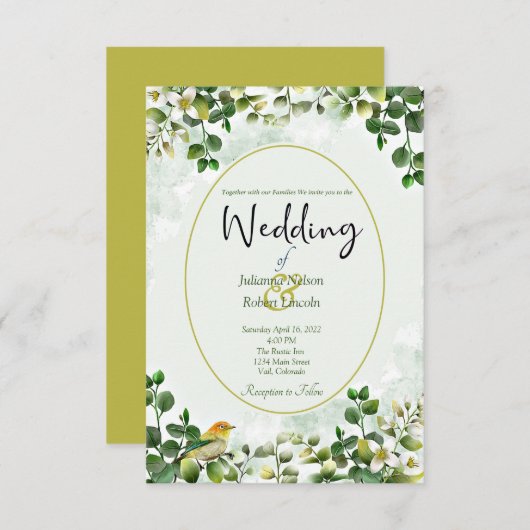 Elegant Eucalyptus in groene en gouden bruiloft Ui Kaart (Voorkant / Achterkant)