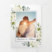 Elegant Eucalyptus Ivory White Roses Wedding Drieluik Uitnodiging (Cover)