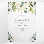 Elegant Eucalyptus Ivory White Roses Wedding Drieluik Uitnodiging (Binnenkant midden)