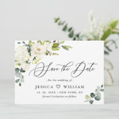 Elegant Eucalyptus Ivory White Roses Wedding Save The Date (Staand voorkant)