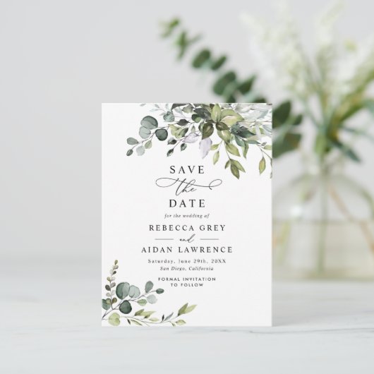 Elegant Eucalyptus laat Griekenland de datum opsla Briefkaart (Staand voorkant)