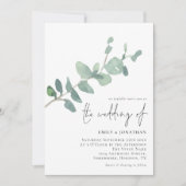 Elegant Eucalyptus Laat het Manuscript Weddenschap Kaart (Voorkant)