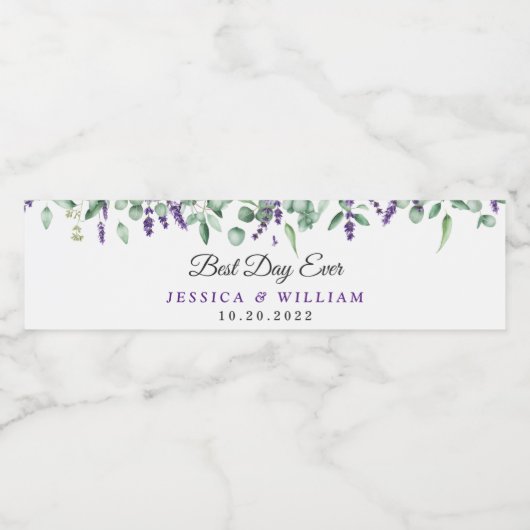 Elegant Eucalyptus Lavender Beste dag ooit Waterfles Etiket (Enkel label)