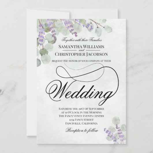 Elegant Eucalyptus & Lavender Sage Green Wedding Kaart (Voorkant)