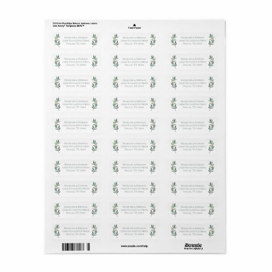 Elegant Eucalyptus Leaf Botanical Return Address Etiket (Full Sheet)