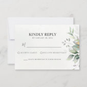 Elegant eucalyptus leaf chic greenery gold bruilof RSVP kaartje (Voorkant)