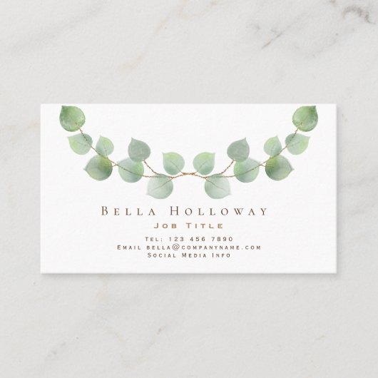 Elegant Eucalyptus Leaf Green Gold Elke baan Visitekaartje (Voorkant)