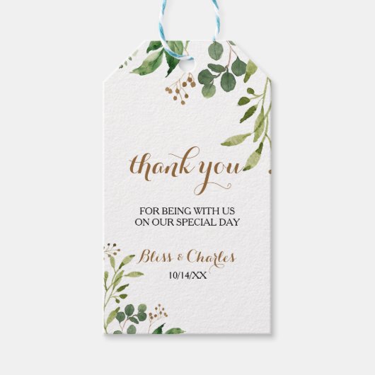 Elegant Eucalyptus Leaf Greenery Hartelijk dank Cadeaulabel (Voorkant)