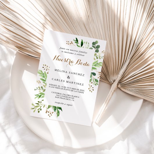 Elegant Eucalyptus Leaf Greenery Spain Wedding Kaart