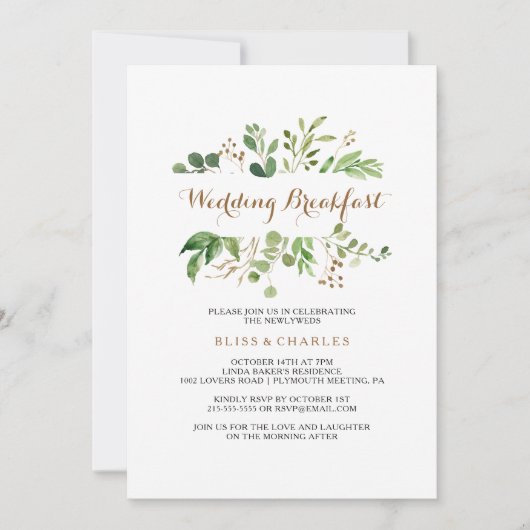 Elegant Eucalyptus Leaf Greenery Wedding Breakfast Kaart (Voorkant)