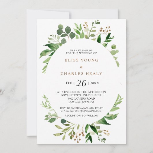 Elegant Eucalyptus Leaf Greenery Wedding Kaart (Voorkant)