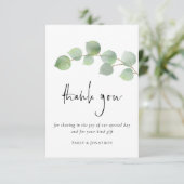 Elegant Eucalyptus Leaf Script Foto Dank u Bedankkaart (Staand voorkant)