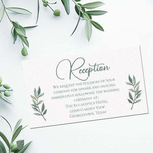 Elegant Eucalyptus Leaf Wedding Reception Details Informatiekaartje