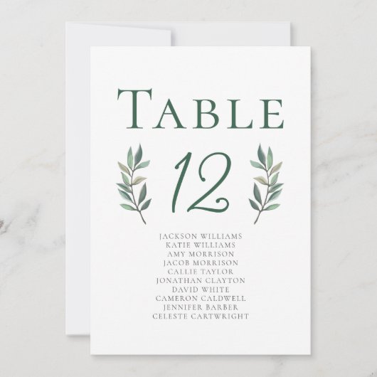 Elegant Eucalyptus Leaf Wedding Table Number Kaart (Voorkant)