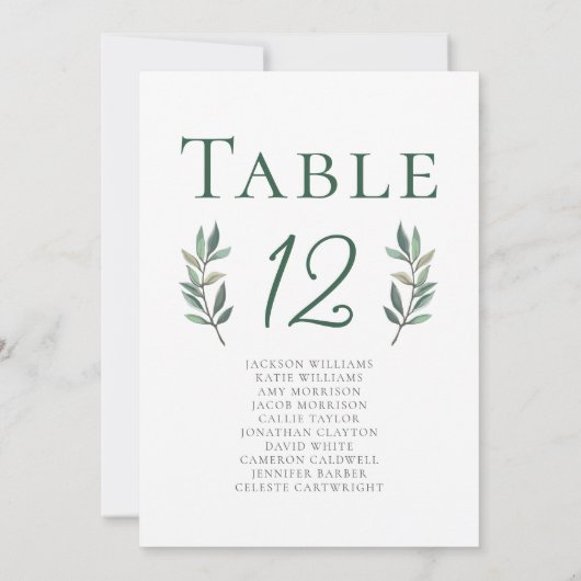 Elegant Eucalyptus Leaf Wedding Table Number Kaart (Achterkant)