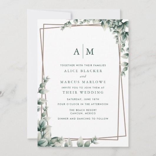 Elegant Eucalyptus Leaves Botanical Wedding Kaart (Voorkant)