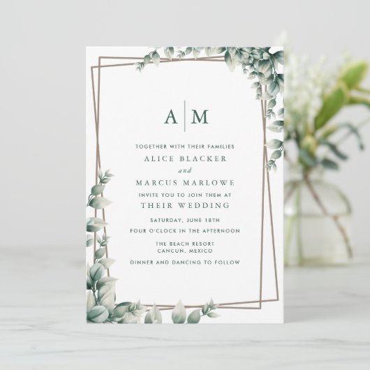 Elegant Eucalyptus Leaves Botanical Wedding Kaart (Staand voorkant)
