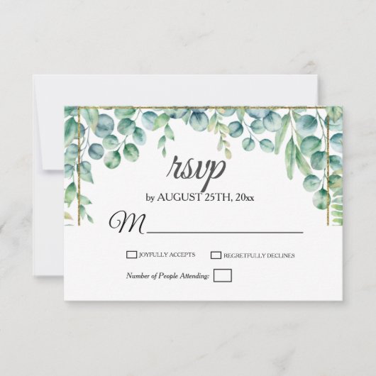Elegant Eucalyptus Leaves Greenery Floral Wedding RSVP Kaartje (Voorkant)