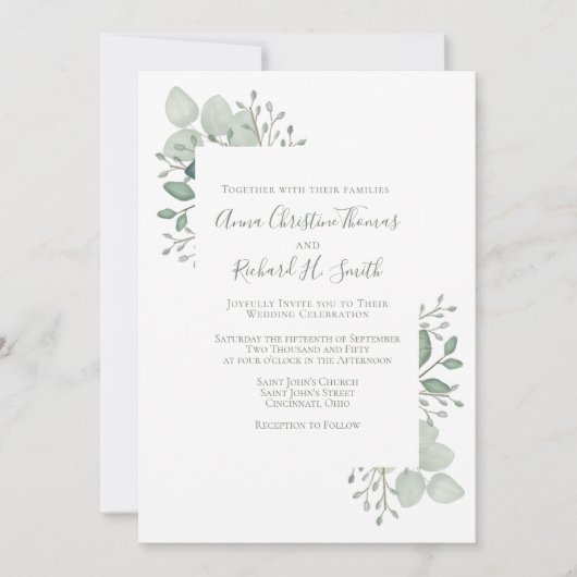 Elegant Eucalyptus Leaves Greenery Foliage Kaart (Voorkant)