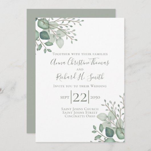 Elegant Eucalyptus Leaves Greenery Foliage Kaart (Voorkant / Achterkant)