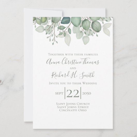 Elegant Eucalyptus Leaves Greenery Foliage Kaart (Voorkant)