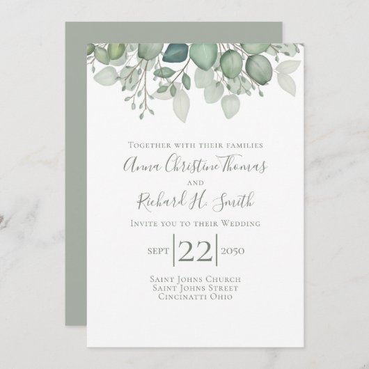 Elegant Eucalyptus Leaves Greenery Foliage Kaart (Voorkant / Achterkant)