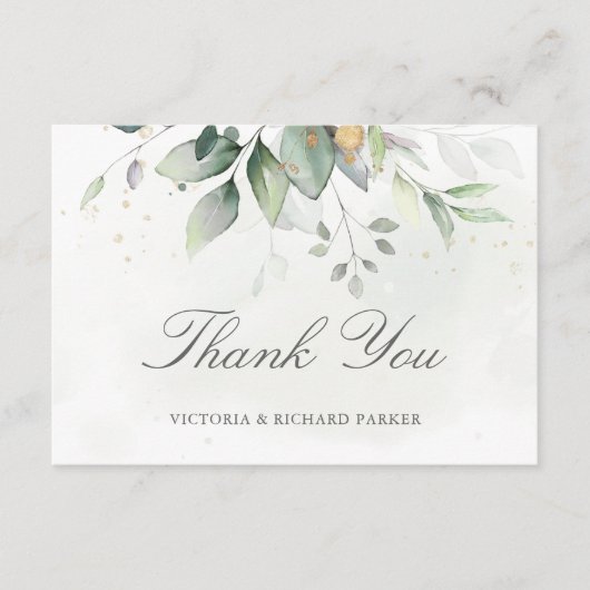 Elegant Eucalyptus Leaves Greenery Gold Wedding Bedankkaart (Voorkant)