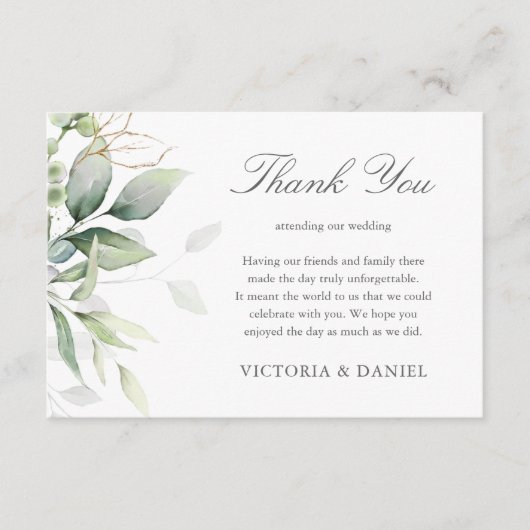 Elegant Eucalyptus Leaves Greenery Gold Wedding Bedankkaart (Voorkant)