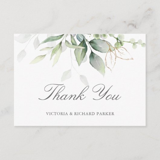 Elegant Eucalyptus Leaves Greenery Gold Wedding Bedankkaart (Voorkant)