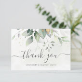 Elegant Eucalyptus Leaves Greenery Gold Wedding Bedankkaart (Staand voorkant)