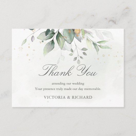 Elegant Eucalyptus Leaves Greenery Gold Wedding Bedankkaart (Voorkant)