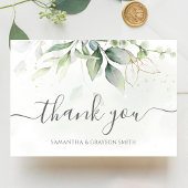 Elegant Eucalyptus Leaves Greenery Gold Wedding Bedankkaart
