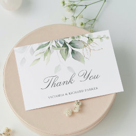Elegant Eucalyptus Leaves Greenery Gold Wedding Bedankkaart