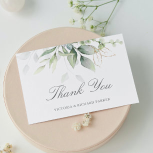 Elegant Eucalyptus Leaves Greenery Gold Wedding Bedankkaart